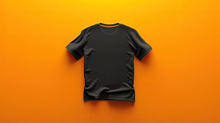 Minimalist Black T-Shirt on Vibrant Orange Background