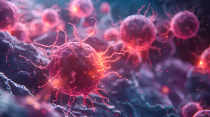 Cancer cells that cause tumors in human body. Oncology.Science, medicine and immunology concept, generated AI