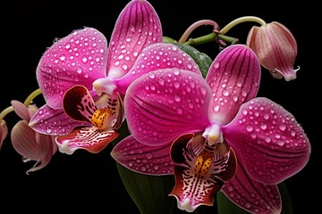 pink orchid on black background