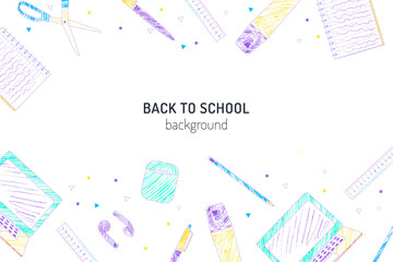 School supplies learning education coloring pencils style background