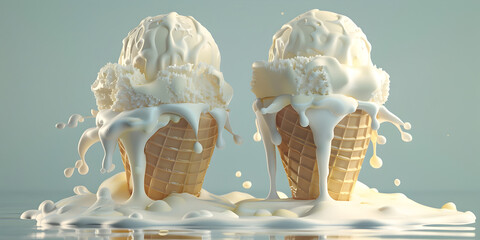 Delicious white creamy ice cream cones 