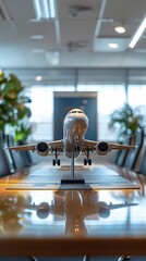 Aircraft model on the table of an airline boardroom. Concept: airplane, flight, transport
