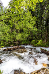 Obraz premium Mountain waterfall in Belaya river, Caucasus mountains, Russia.