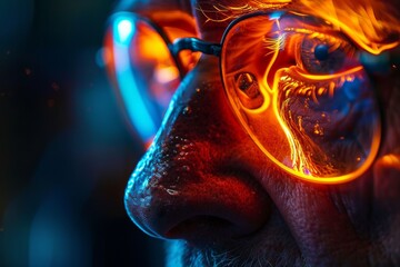 Detailed shot highlighting orange flaming glasses with energetic vibrant hues and textures