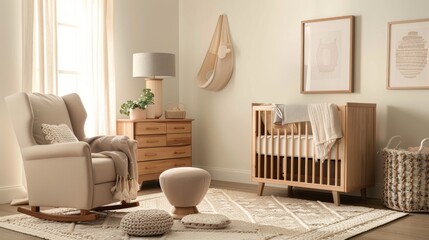 Warm and inviting nursery room in minimalist style with neutral tones
