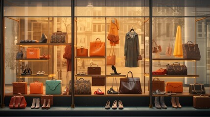 Shop Window with Bags and Shoes.