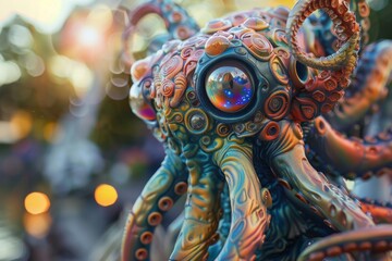 An elaborate sculpture with intricate textures and captivating colors, creating a stunning visual feast for the eyes - obrazy, fototapety, plakaty