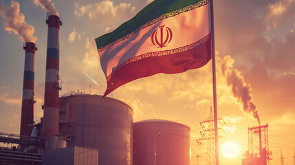 Factory background with Iranian flag: depicting Iran's nuclear initiative