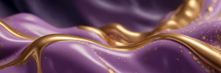 Banner textured glamour background gold and purole fluid art marbling paint .
