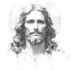 Elegant Digital Illustration of the Biblical Saviour on a White Background