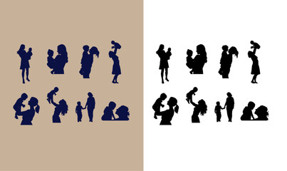 mother and child silhouette set bundle vector illustration, silhouette set of mothers and child's, mother's silhouettes, child silhouettes, vector illustration, art, mother art vector,