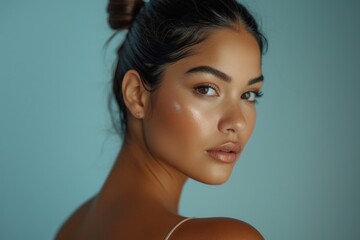 A latina Colombian model skin portrait adult. - obrazy, fototapety, plakaty