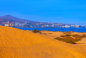 Sand dunes in Maspalomas, Gran Canaria, Canary Islands, Spain.  Paseo Costa Canaria, San Agustin in Maspalomas
