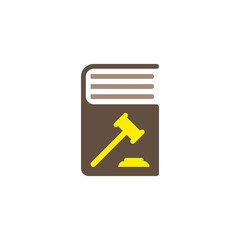 Book icon with judge's gavel. Vector on a white background.