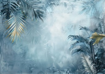 Tropical studio background on the wall in light blue tones