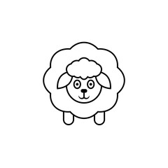 Fluffy sheep icon. Line and outline style. Vector drawing on a white background.