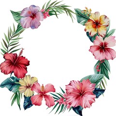Circle frame with colorful flowers on white background