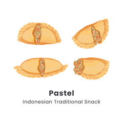 Hand drawn vector illustration of Curry Puff or Pastel Goreng Indonesian Traditional Snack