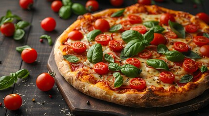  pizza with tomato, basil and cheese