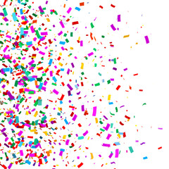 Colorful confetti explosion, festive celebration, white background.