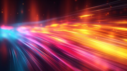 Stunning abstract background with vibrant light trails depicting high-speed motion and energy in a futuristic, technology-inspired setting