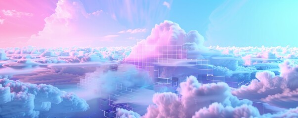 3d rendered cloud computing technology and innovation conceptual in pastel color - obrazy, fototapety, plakaty