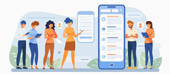 A group of people are standing around a phone, looking at it. Scene is casual and social, as the people are gathered together to look at the phone