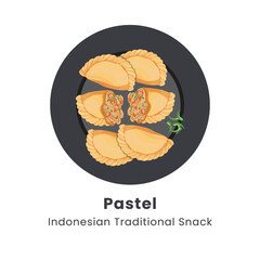 Hand drawn vector illustration of Curry Puff or Pastel Goreng Indonesian Traditional Snack