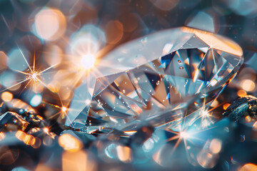 A close-up shot of a sparkling gemstone, showcasing the beauty and brilliance of precious stones. - obrazy, fototapety, plakaty