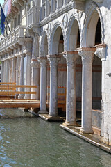 Marble Columns Building Entrance From Canal in Venice Italy