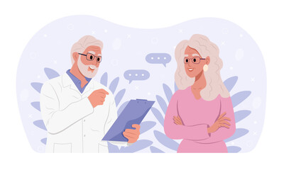 A beautiful elderly woman at a doctor's appointment. Awareness among older people.