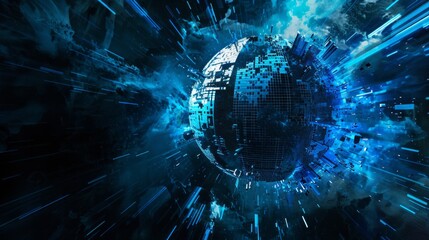 Abstract Distorted Glitch Sphere Blue Pixel Texture Black Background