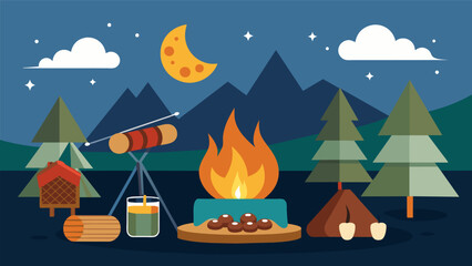 Fototapeta na wymiar Serving campthemed treats such as smores trail mix and hot dogs cooked over an open fire to help reminisce the delicious campfire meals enjoyed