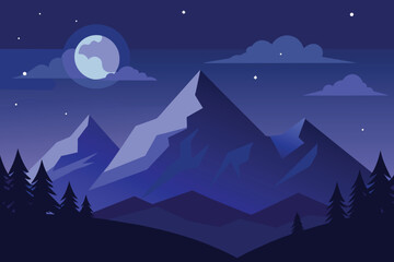 Fototapeta na wymiar Beautiful night mountain landscape background vector illustration