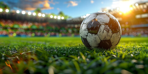 Soccer ball  in stadium. The concept of sports events 