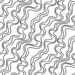 Abstract vector seamless floral background of doodle hand drawn lines. Monochrome wave pattern. Coloring book page. Black white wallpaper.