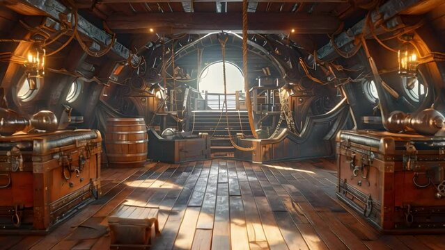 Sunken Treasure Aboard the Brigantine. Concept Pirate Adventure, Treasure Hunt, Hidden Map, Shipwreck Discovery, Underwater Exploration