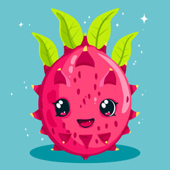 Fototapeta premium A cartoon Dragonfruit with a green leaf on top