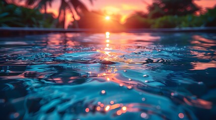 Gentle Ripples On The Surface Of A Pool With The Vibrant Colors Of A Sunset