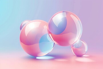 pastel orbs glossy 3d geometric shapes in pink and blue gradient hues abstract illustration