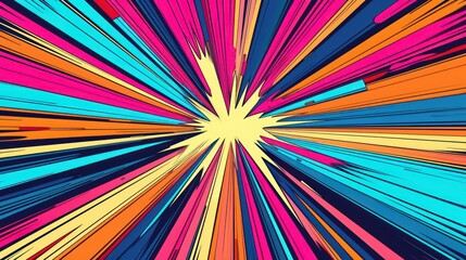 Colourful  black and white comic book radial rays, lines. Comics background with motion, speed...