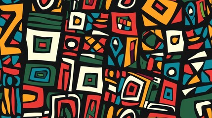 colourful green african geometric seamless pattern with grunge effect noodle.