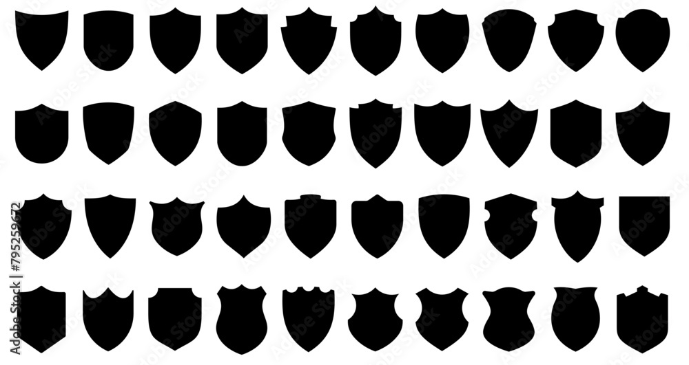Wall mural shield icons set. black shields of different shapes in flat graphic design. vector illustration