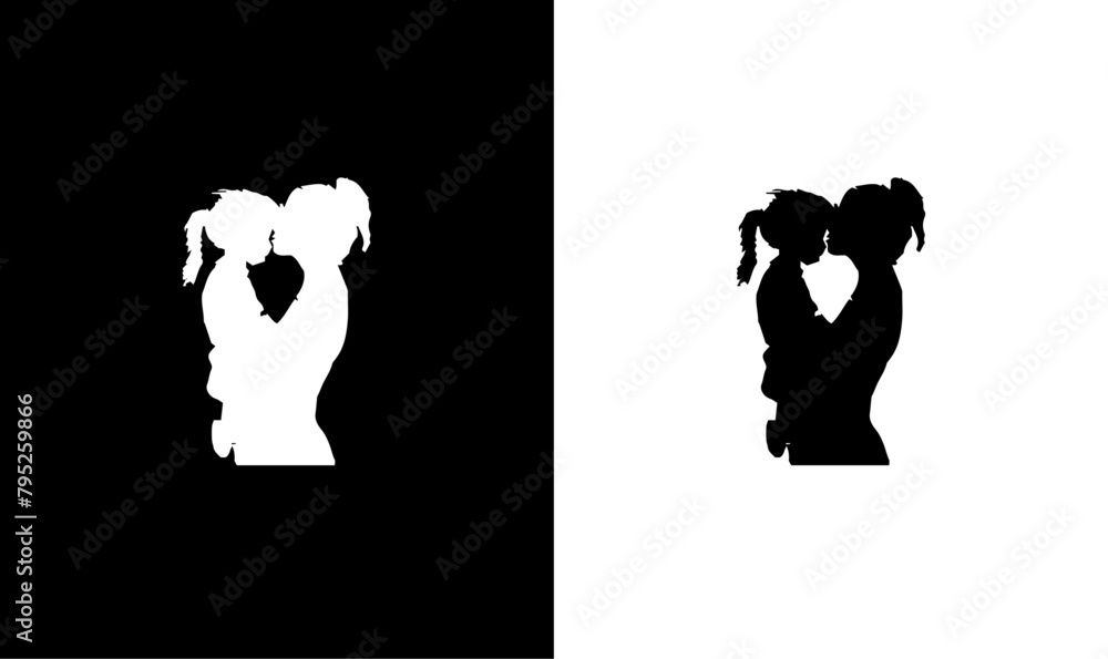 Wall mural silhouette of mother and child for happy mo, silhouette of mother and child's, mother and child silh