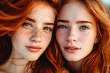 portrait of two young women with vibrant red hair beauty and friendship concept
