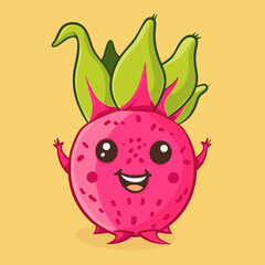 Fototapeta premium A cartoon Dragonfruit with a green stem and a smiling face
