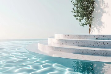 premium product exhibition podium in clear water pool 3d render