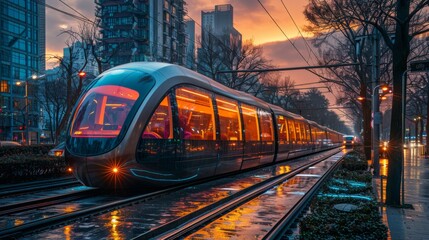 Urban Symphony: Train Journey Amidst Skyscrapers. Generative AI
