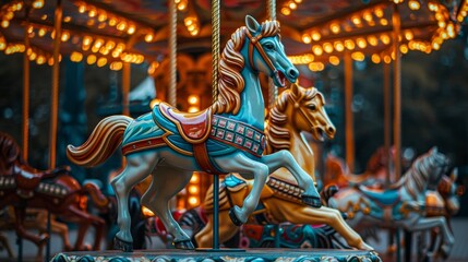 Fototapeta na wymiar Family of three enjoying carousel ride on unique animal figures with love and joy