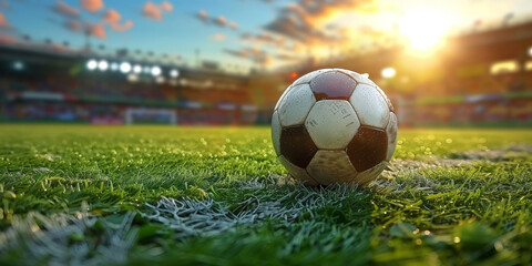 Soccer ball  in stadium. The concept of sports events 
